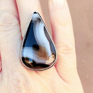 New Huge Botswana Agate 925 Silver Ring.